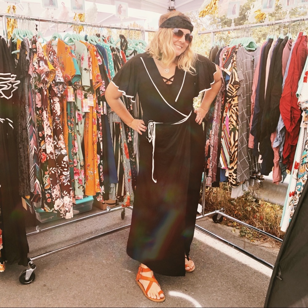 Black Faux Wrap Maxi Dress